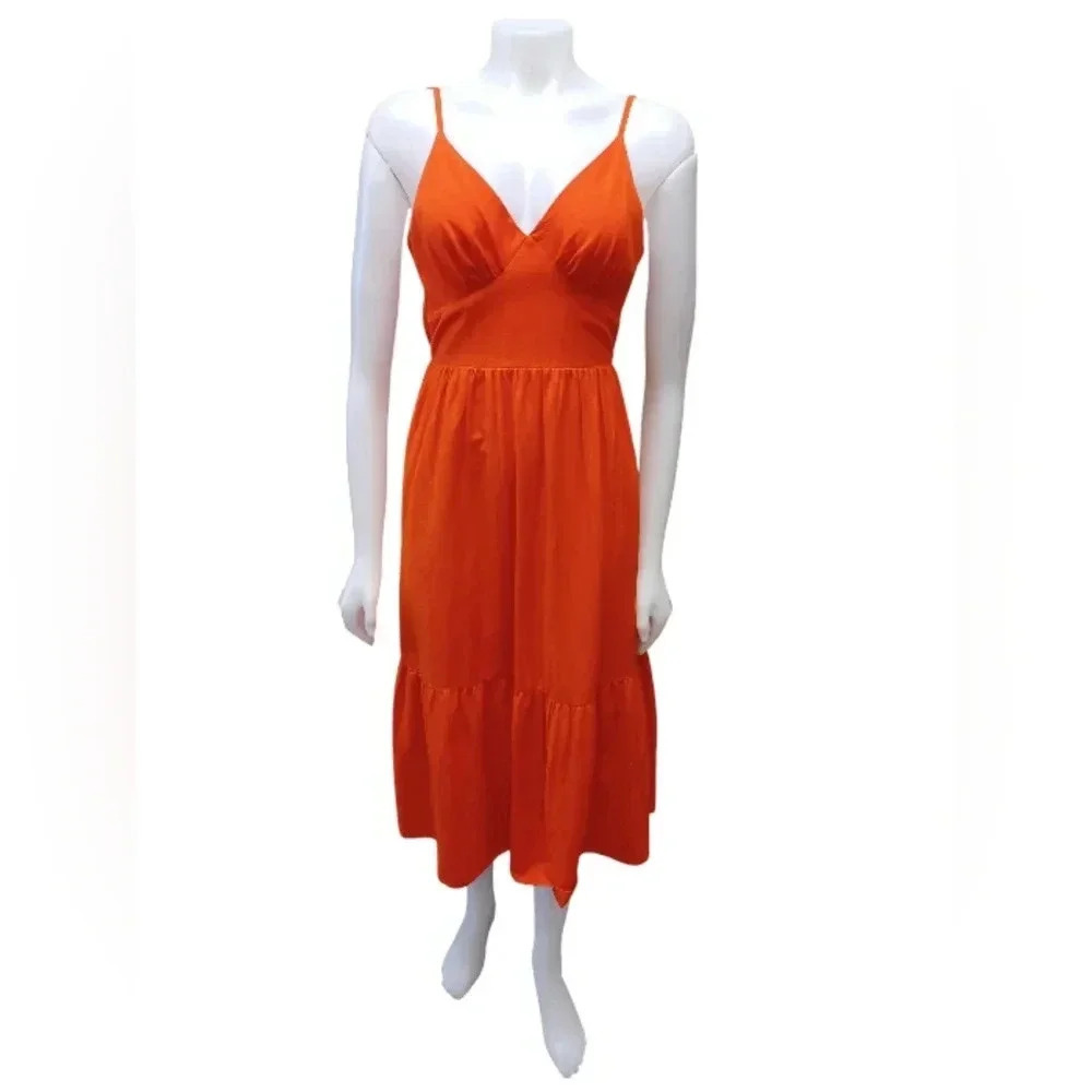 Japna NWT Linen Blend Orange Sleeveless Midi Dress Size S/P